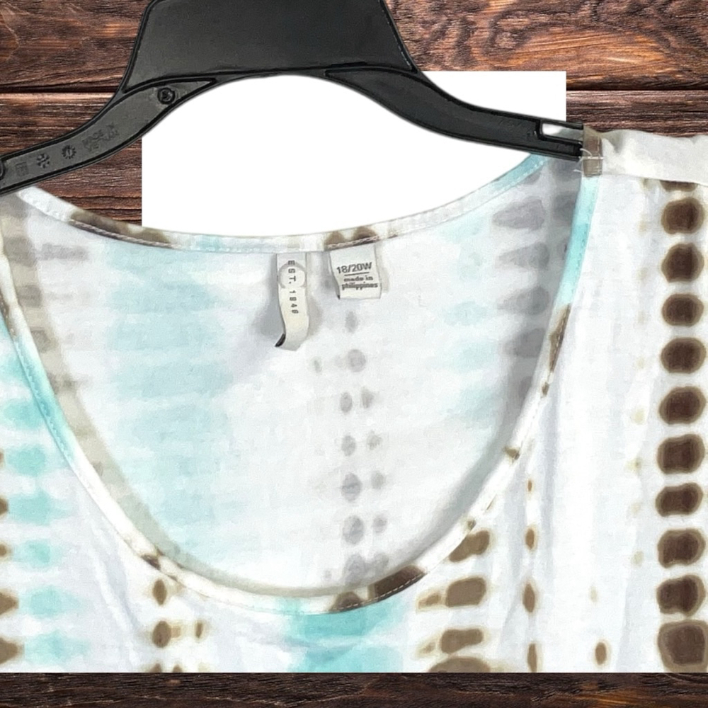 Cato Est 1946 White w Brown/Turquoise Blots Tie Front Shirt Women 18/20W - Picture 2 of 4